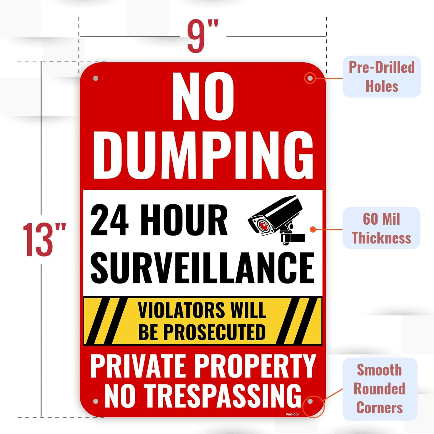 1PC No Dumping Sign Private Property Sign, 13 X 9 Inches – Aluminum – No Illega