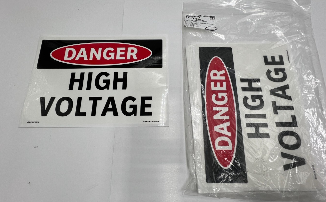 (QTY 25) Electromark 4705-PP-7X10 Black Red/White Danger High Voltage Label