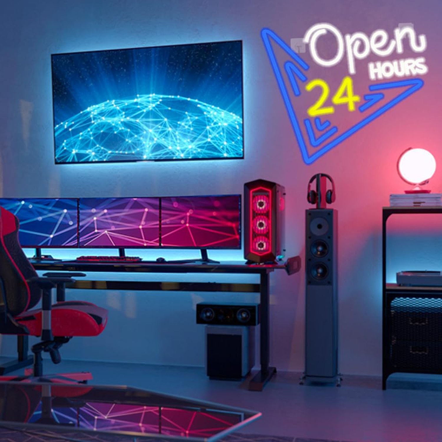 Open 24 Hours Neon Sign, Led Sign, Bar Neon Light Sign, Open 24 Hours Sign Pu…