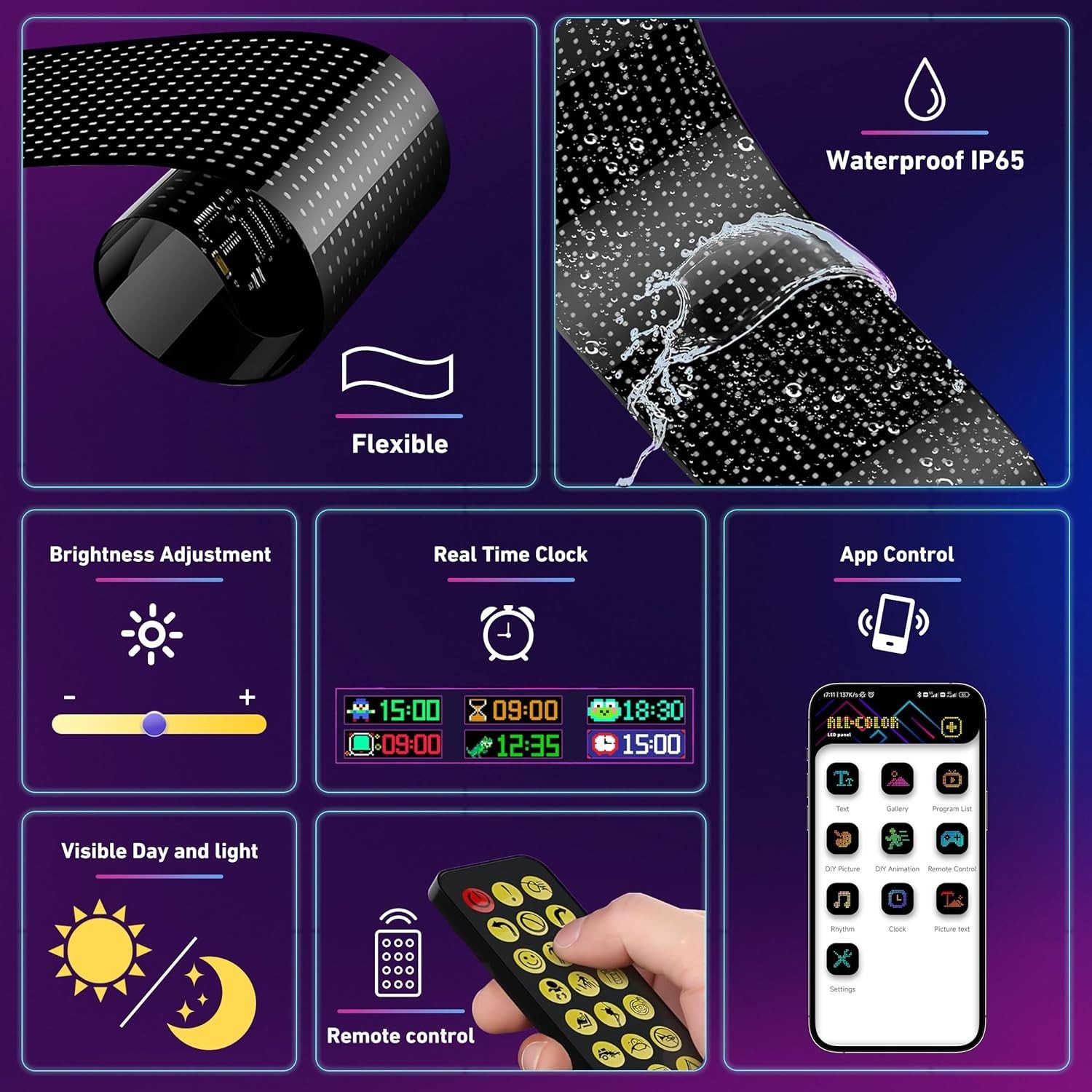 Waterproof Programmable LED Display – Flexible Windshield Eyes for Cars & Trucks