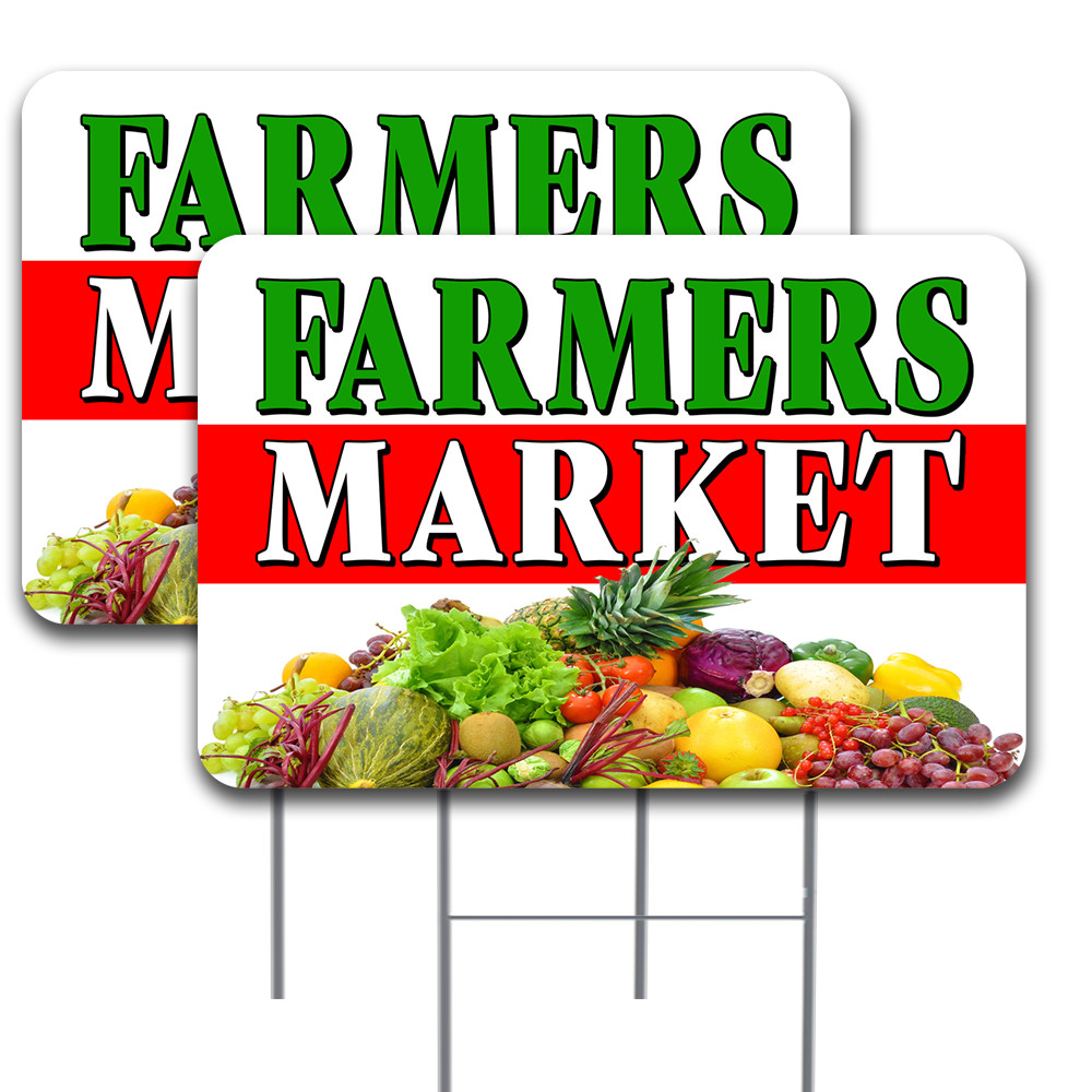 FARMERS MARKET 2 Pack Double-Sided Yard Sign 16&Prime; x 24&Prime; with Metal Stakes (Made i