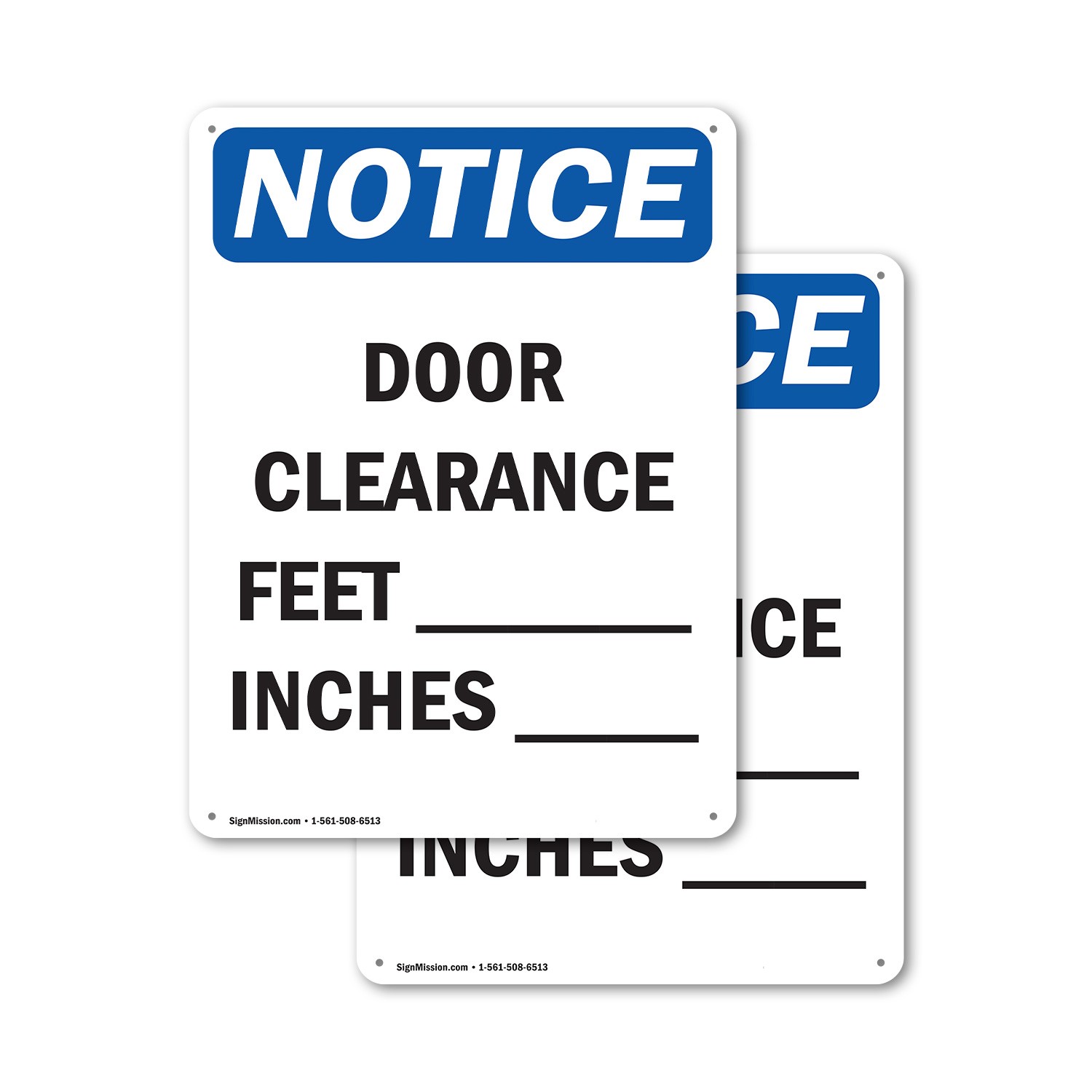 (2 Pack) Door Clearance ____ Feet ____ Inches OSHA Notice Sign Decal Metal