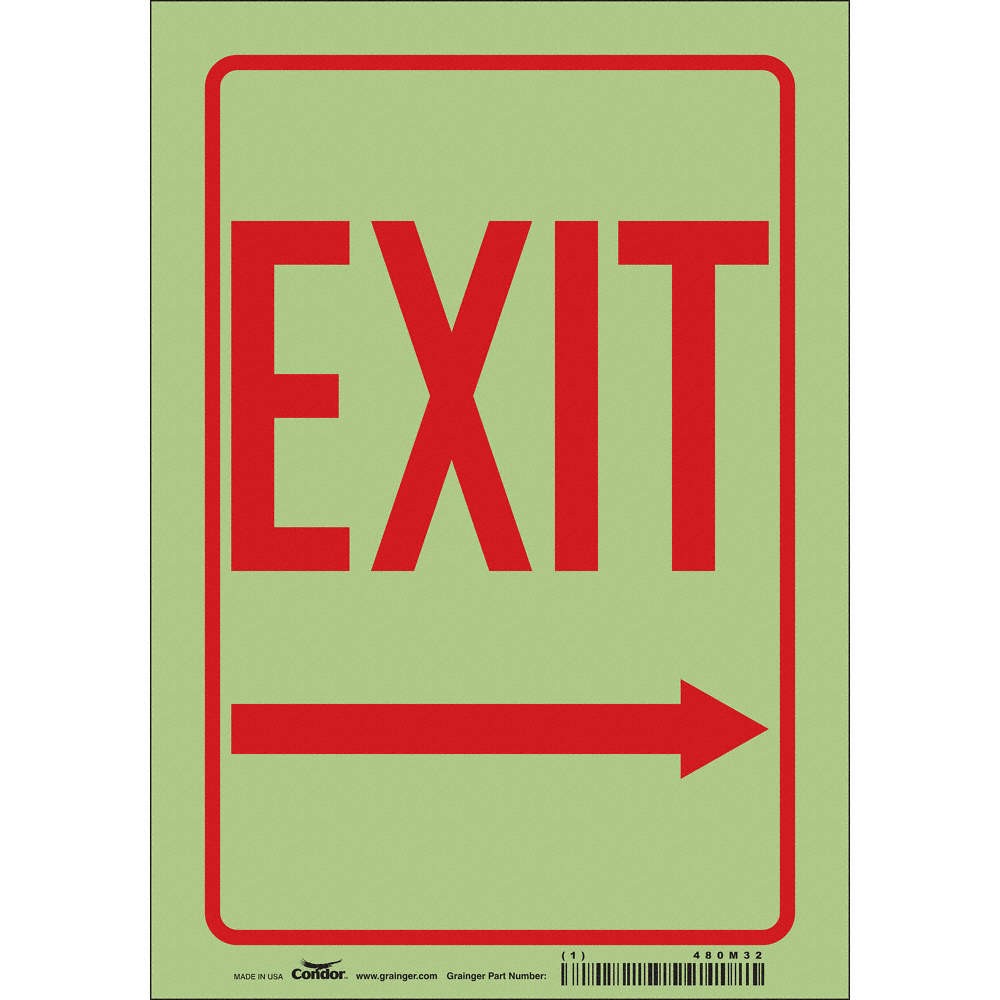 CONDOR 480M32 Safety Sign,10 inx7 in,Glow Vinyl 480M32
