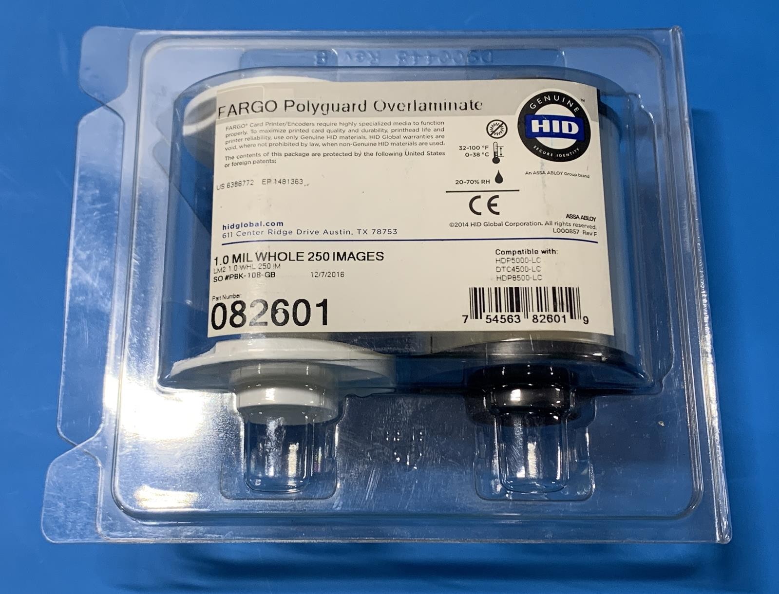 HID Fargo 082601 Polyguard Overlaminate 1.0 MIL WHOLE 250 Prints