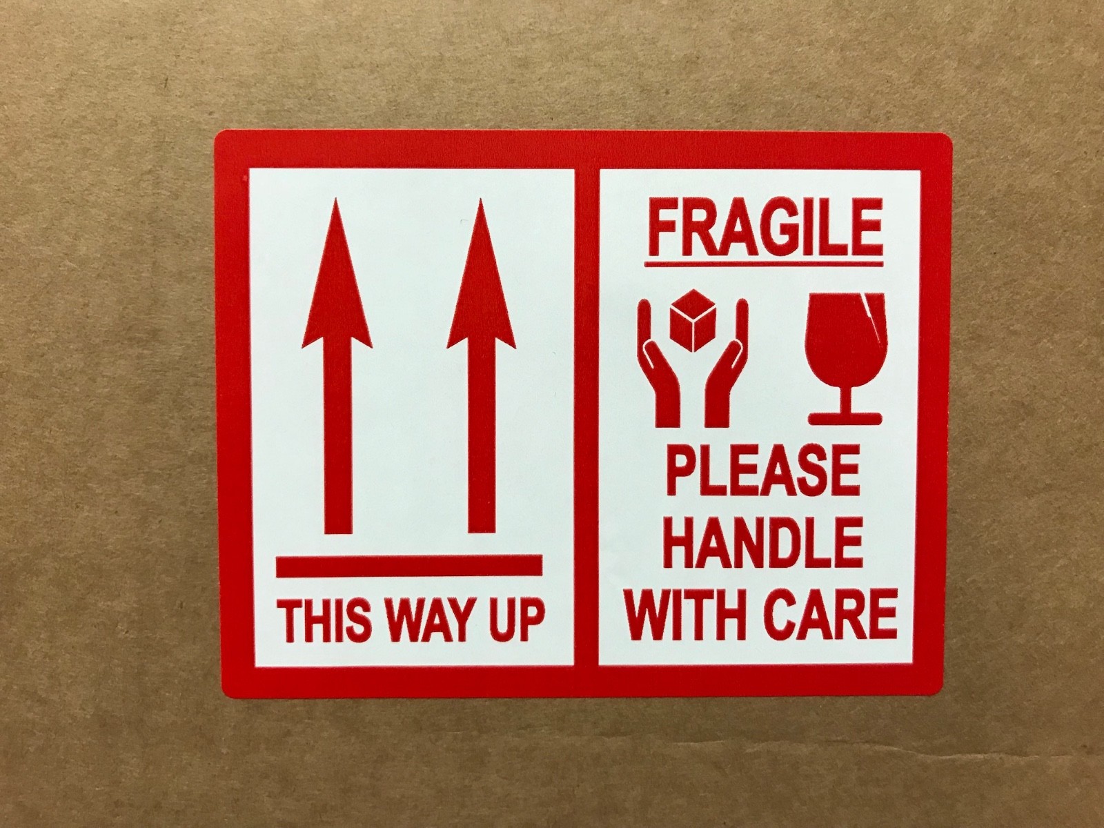 Red – This Way Up / Fragile Packing Stickers – 103 x 80mm – Various Pack Sizes