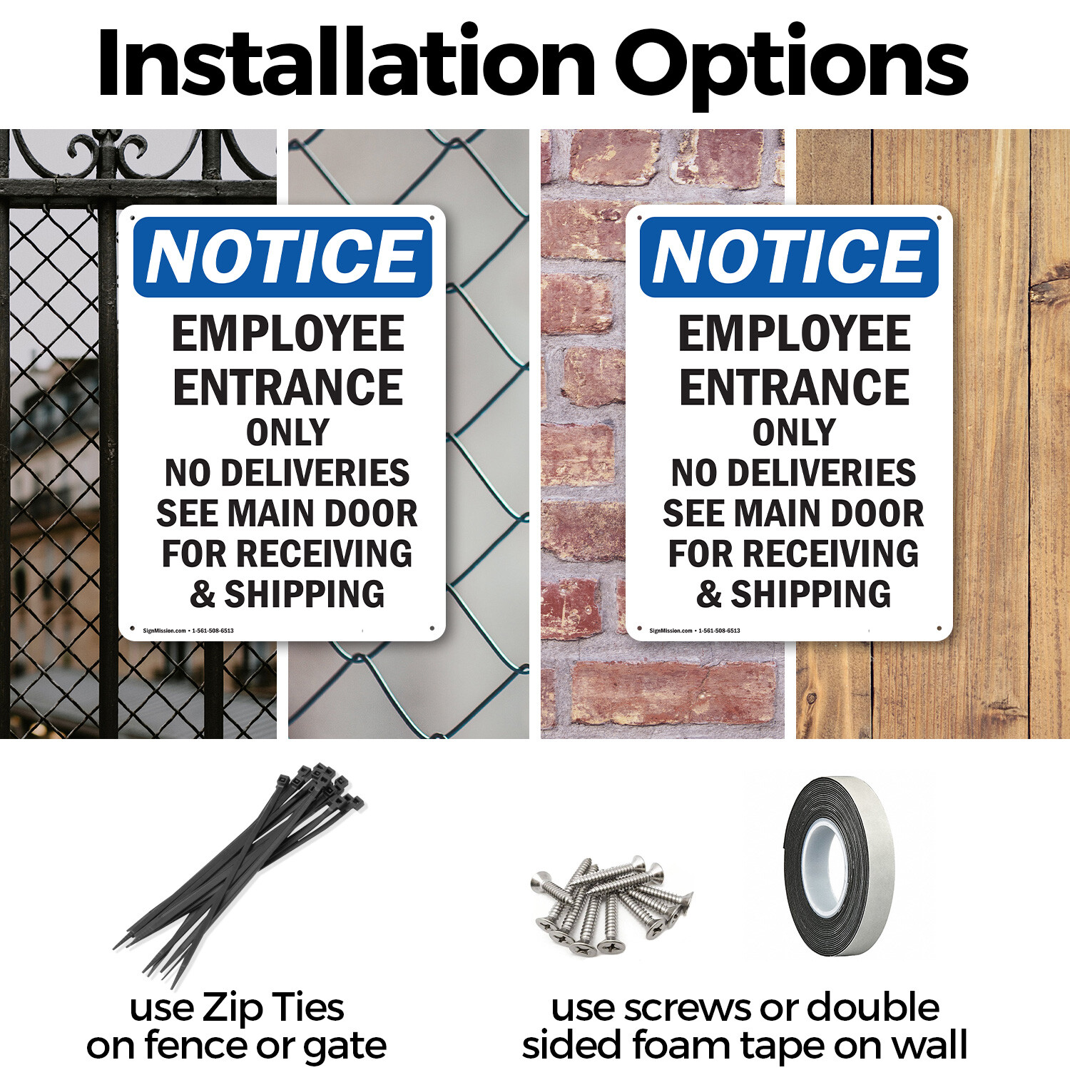 (2 Pack) Employee Entrance Only No Deliveries OSHA Notice Sign Decal Metal