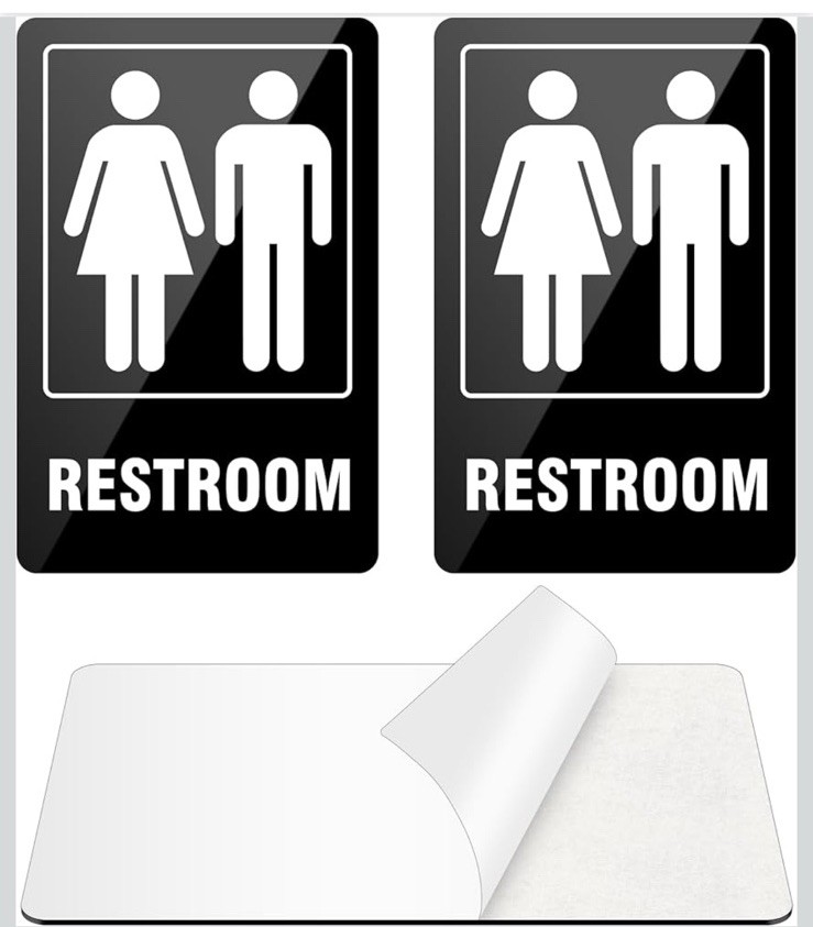 Restroom Signs Self-adhesive For Business, Home, For Door, Wall, Rust Free 2pack