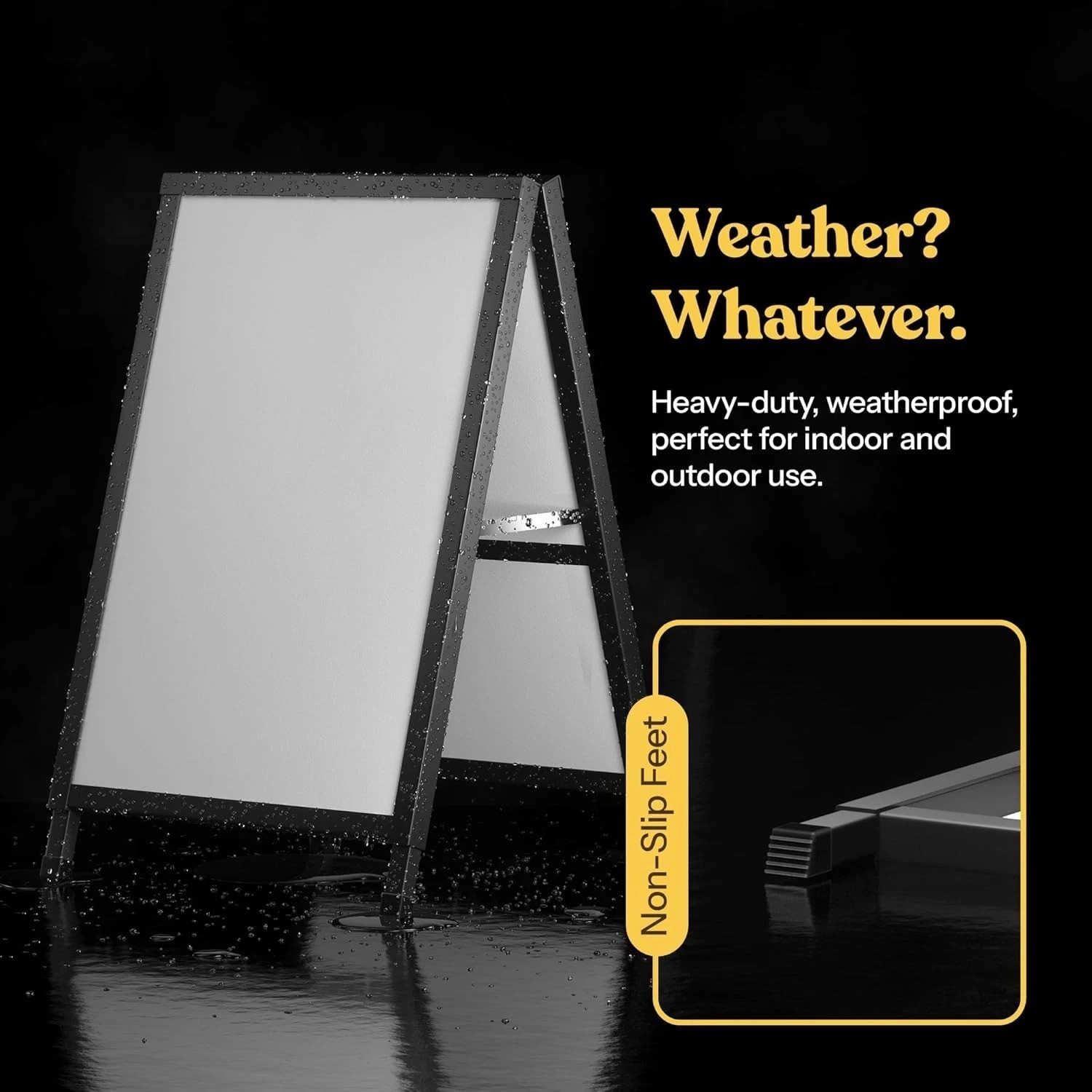 Outdoor A-Frame Sidewalk Sign 24×36 Inch Sandwich Board, Black Coated Steel M…