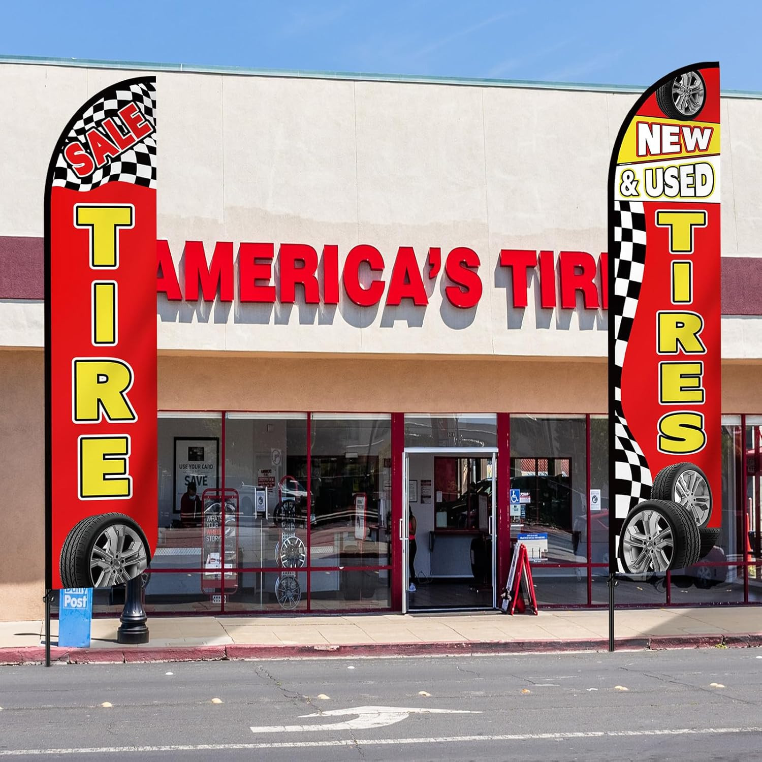 2 Pack 12 Feet Tire Sale King Flags New and Use Tires Shop Feather Flags for Bus