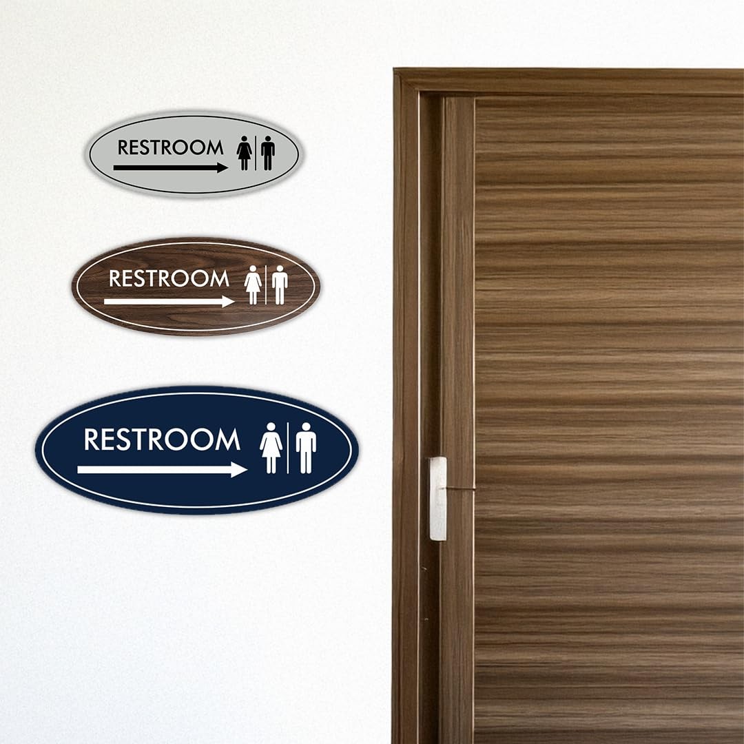 Oval Restroom Right Arrow Sign Black Medium 1 Pack Business Office Door Decor