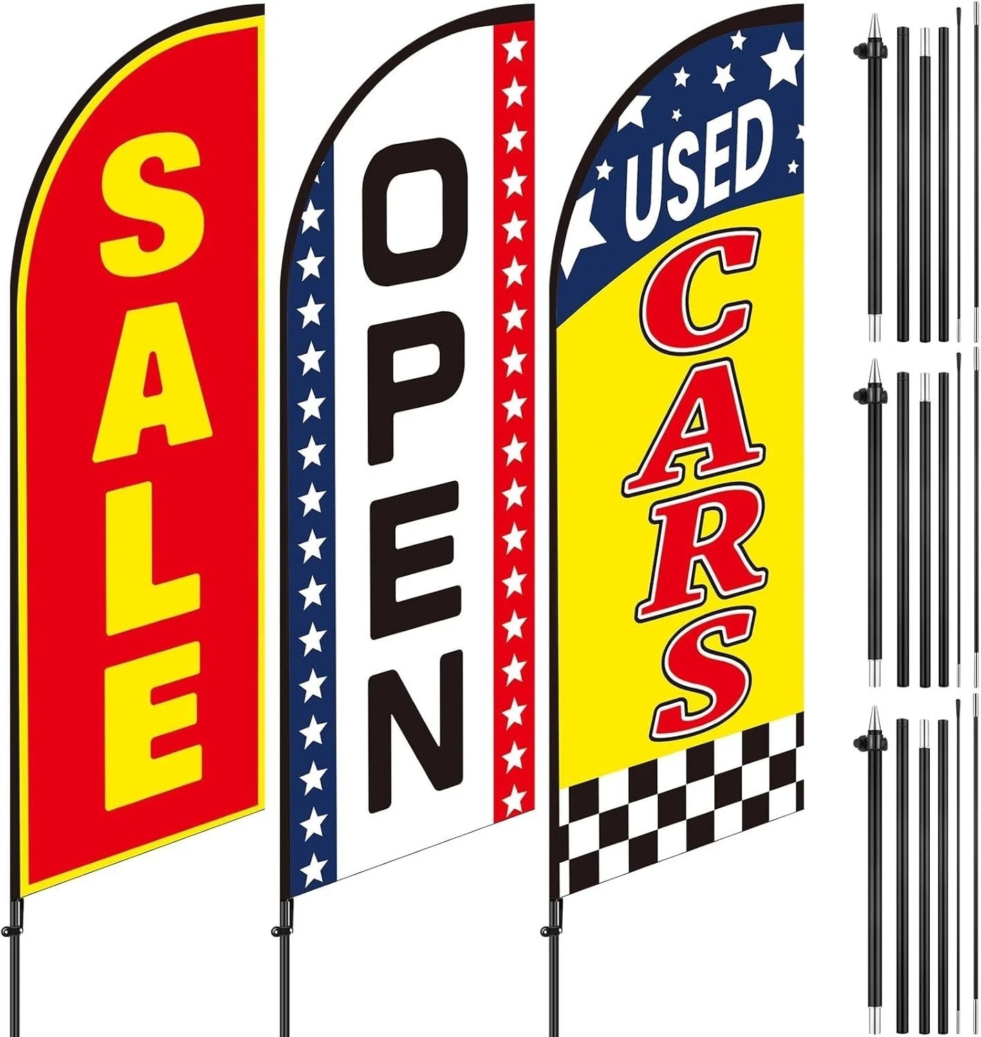3 Pcs Used Cars Flag 7 x 5.4 ft Car Auto Dealer Swooper Feather Flags Kits Se…