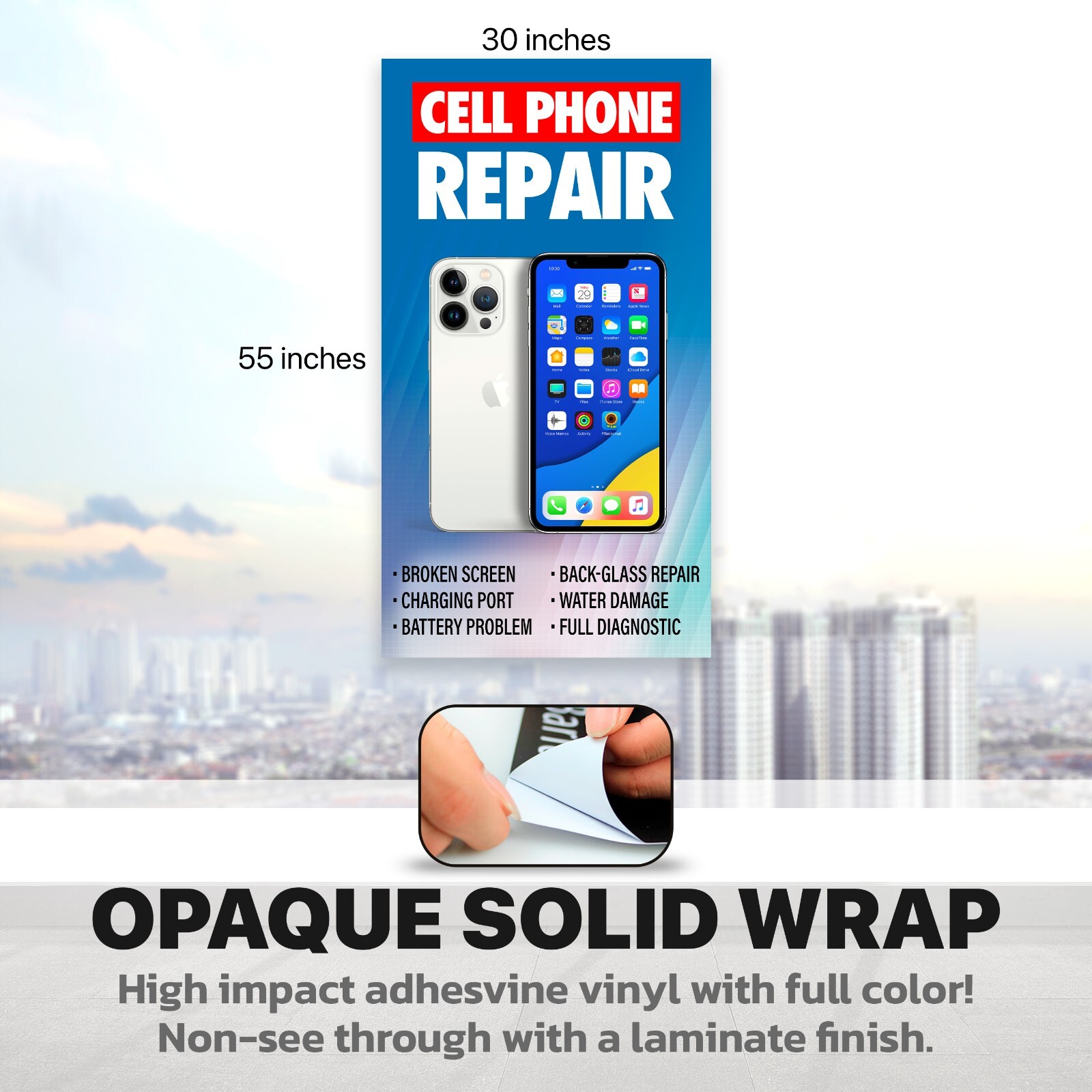 Cell Phone Repair Retail Door Window Wrap iPhone Android sign poster banner