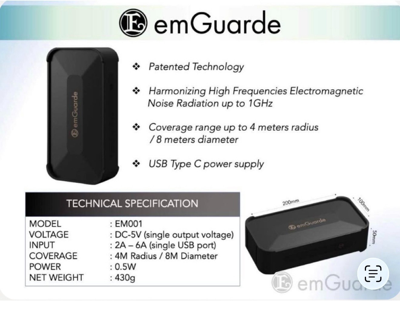 Enagic Kangen emGuarde Environment Harmonizer 3MHz to 1000MHz 4m Radius – New