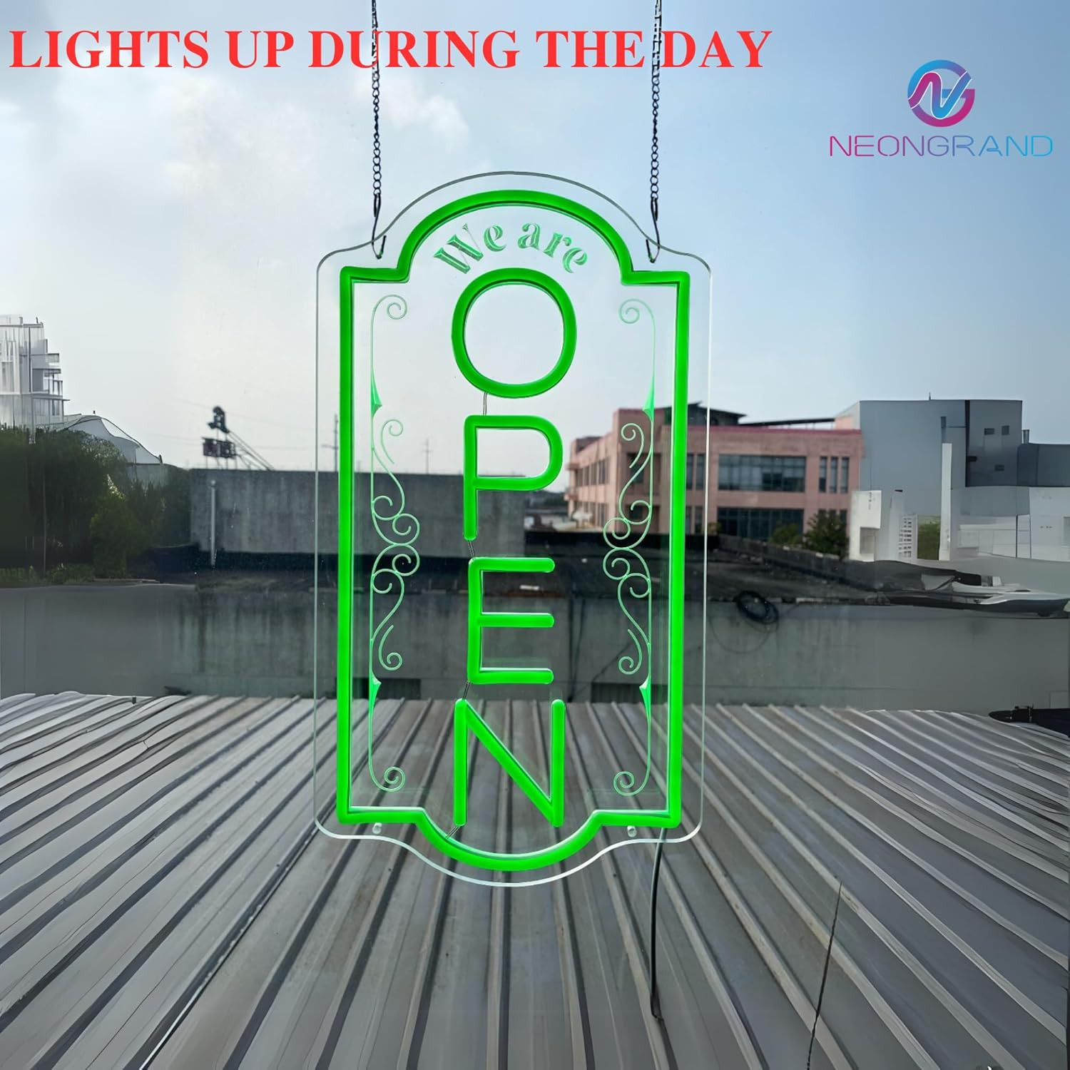 Bright Green Vertical Open LED Neon Sign for Business Window Display 16.5×9