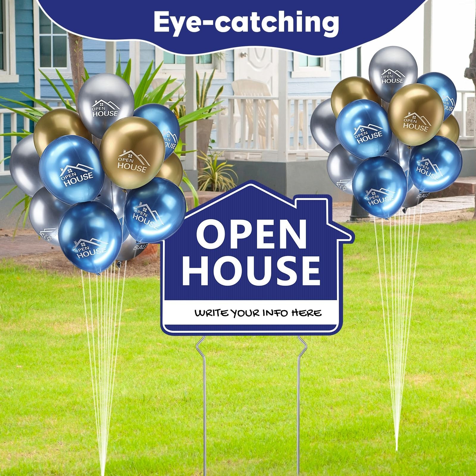 63 Pcs Open House Signs with Stakes, Double-Sided Yard Signs & Balloons, 12×16