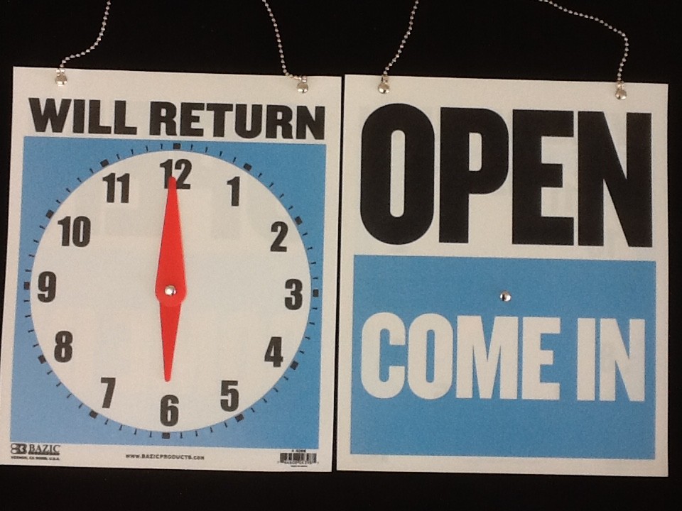 Open Closed Sign Chain 2 sided 9&Prime; X 7.5  » Store Hours One FREE SUCTION CUP