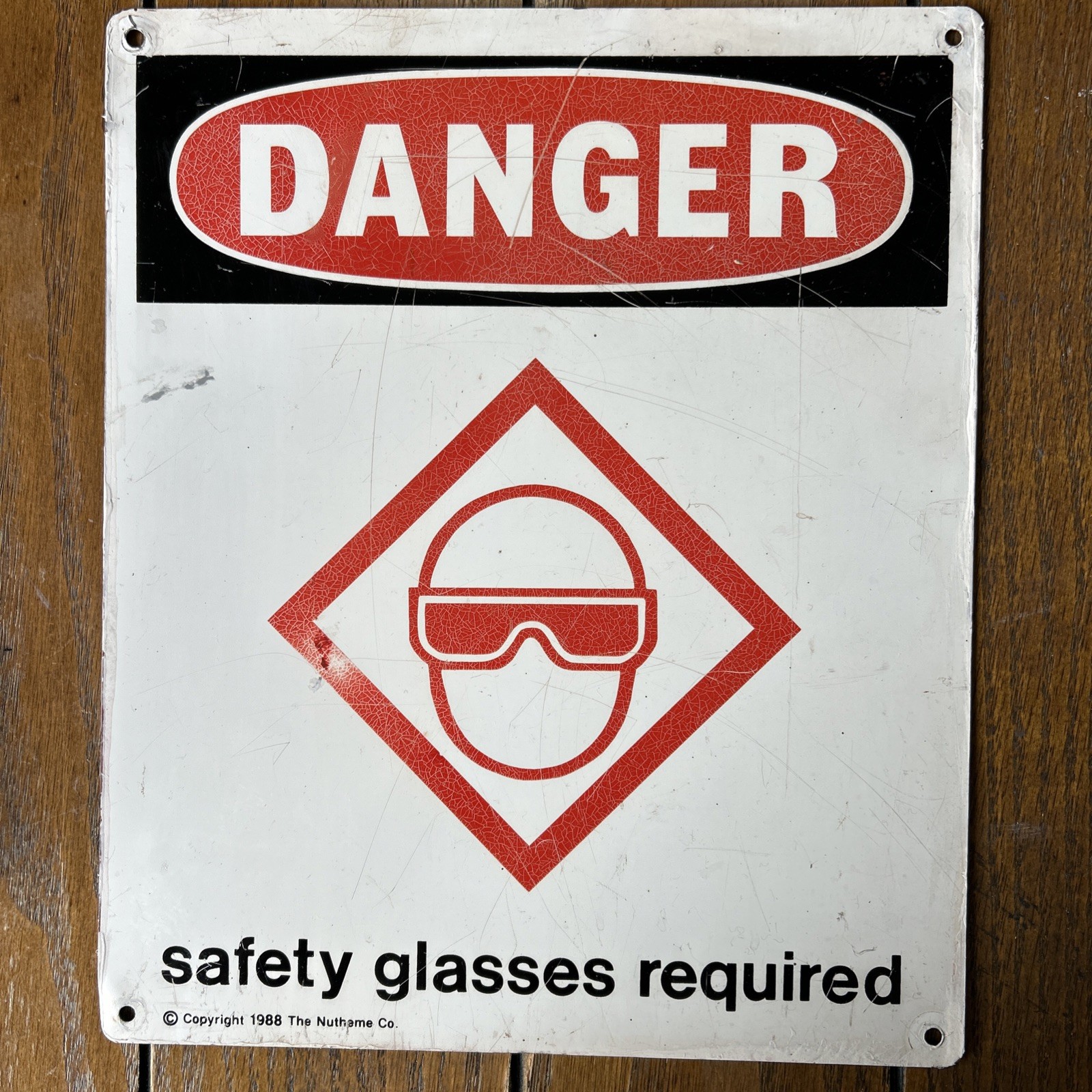 Danger Safety Glasses Required 10×12 Metal 1988 DANGER