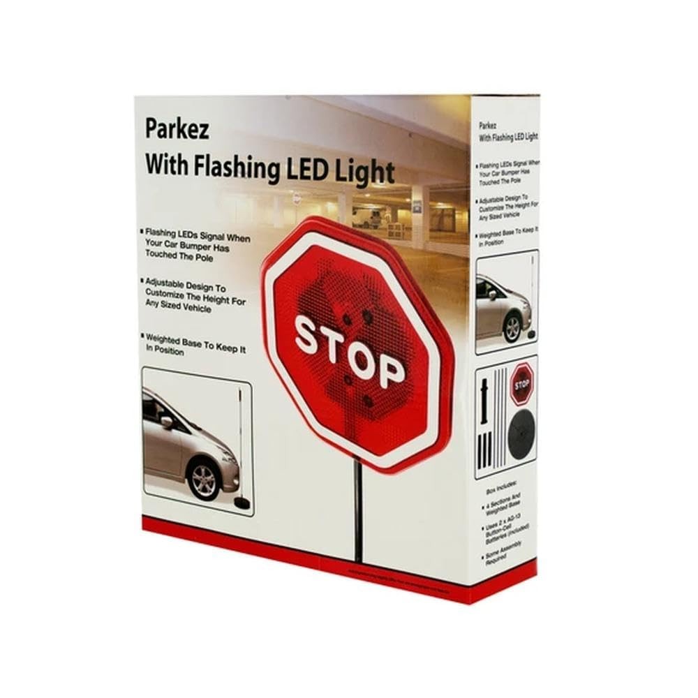 PARKEZ Flashing LED Light Parking Stop Sign For Garage 1 Pack, black