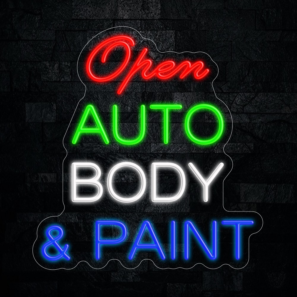 Auto Body & Paint Open LED Neon Sign 18&Prime;L x 19&Prime;H #2015152