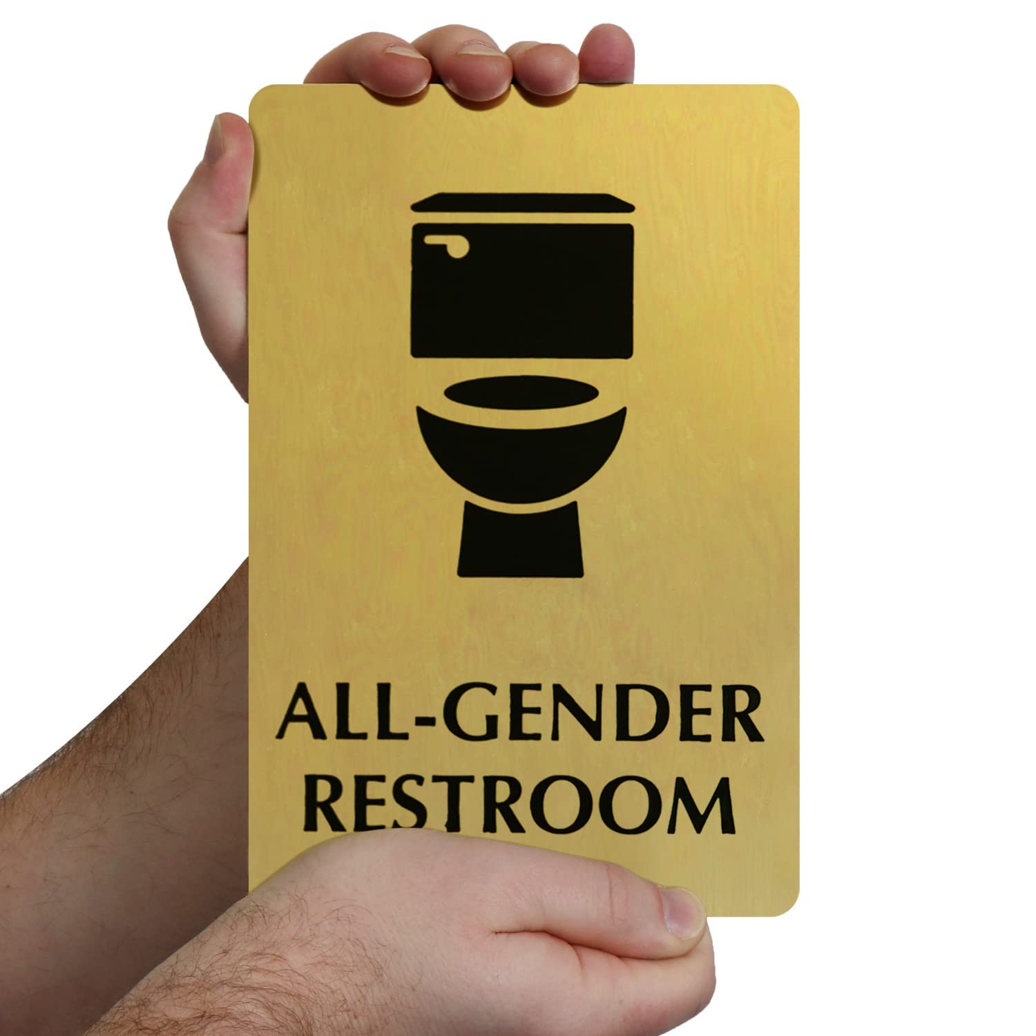 6×9 Inch All Gender Restroom Sign Brass Metal Engraved Door Mount Gold Black