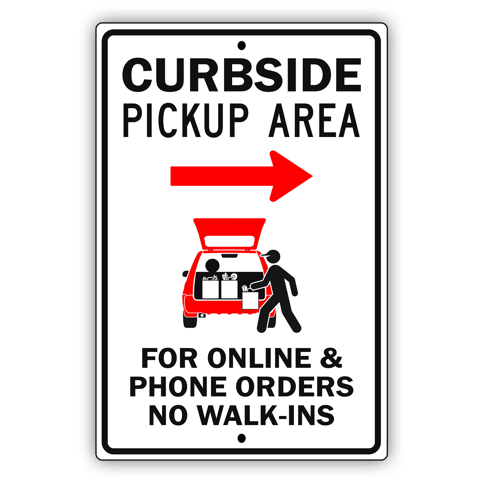 Curbside Pickup Right Side Area For Online & Phone Orders Aluminum Metal Sign