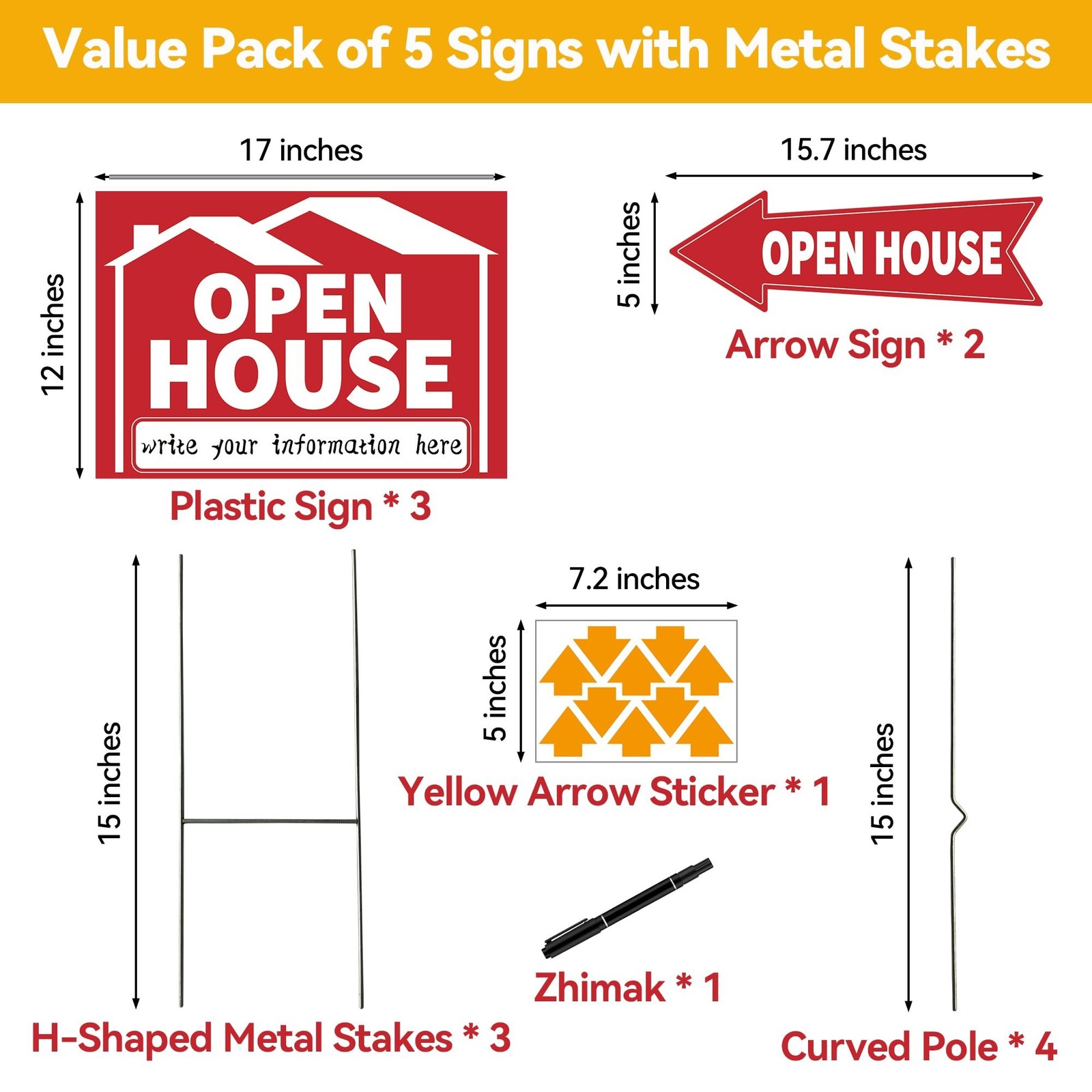 5 Pack Open House Signs, Open House Sign for Real Estate – 17&Prime;x12&Prime; Double Sid…