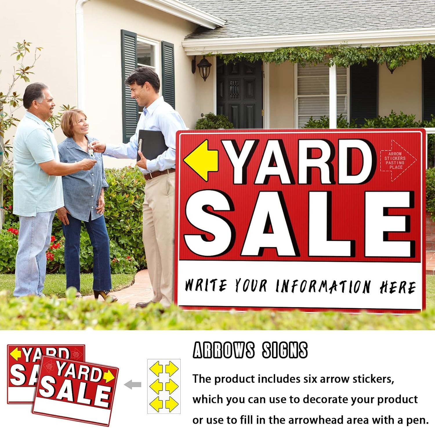 Yard Sale Signs, 3 Pcs Garage Signs with Metal Stakes, 17&Prime; X 13&Prime;, Double Sided Y