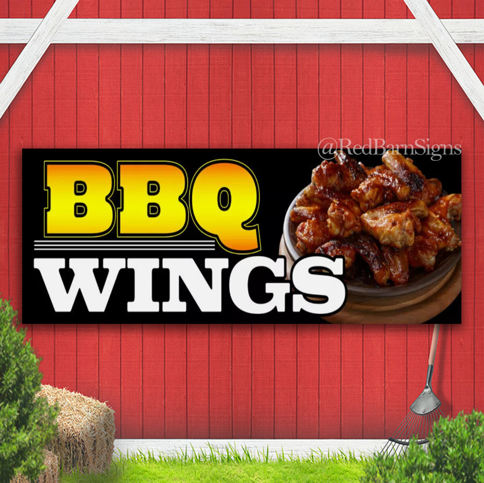 BBQ wings Banner Sign with Optional Sizes (Made in the USA)