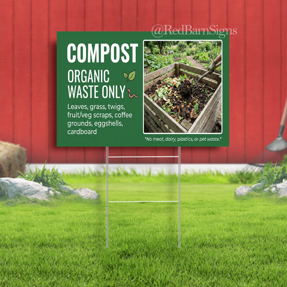 Compost Organic Waste Only Indoor Outdoor Yard Sign with metal stakes