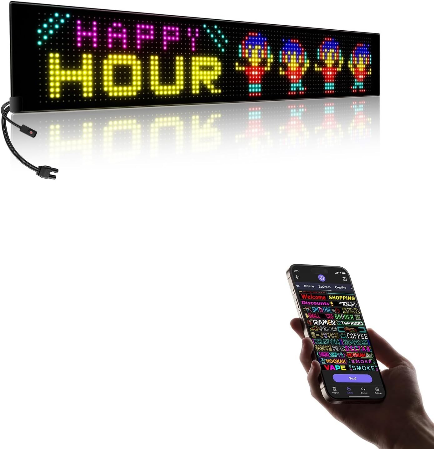 Large Programmable LED Sign, P10 Resolution Indoor Windows LED Signs, Bluetooth
