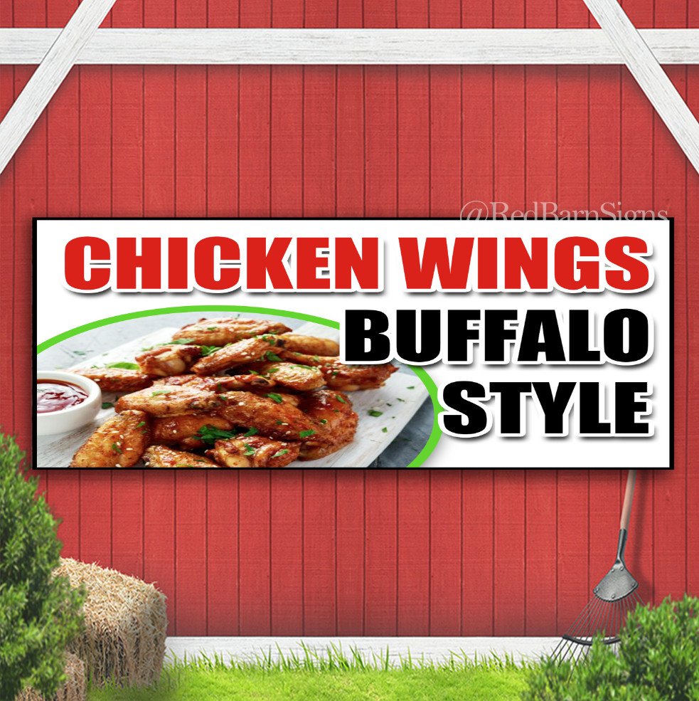 Chicken Wings Buffalo Style Indoor Outdoor Banner Sign with grommets