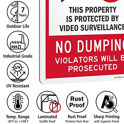 « Warning – This Property Is Protected By 10&Prime; x 14 » Non Reflective Aluminum