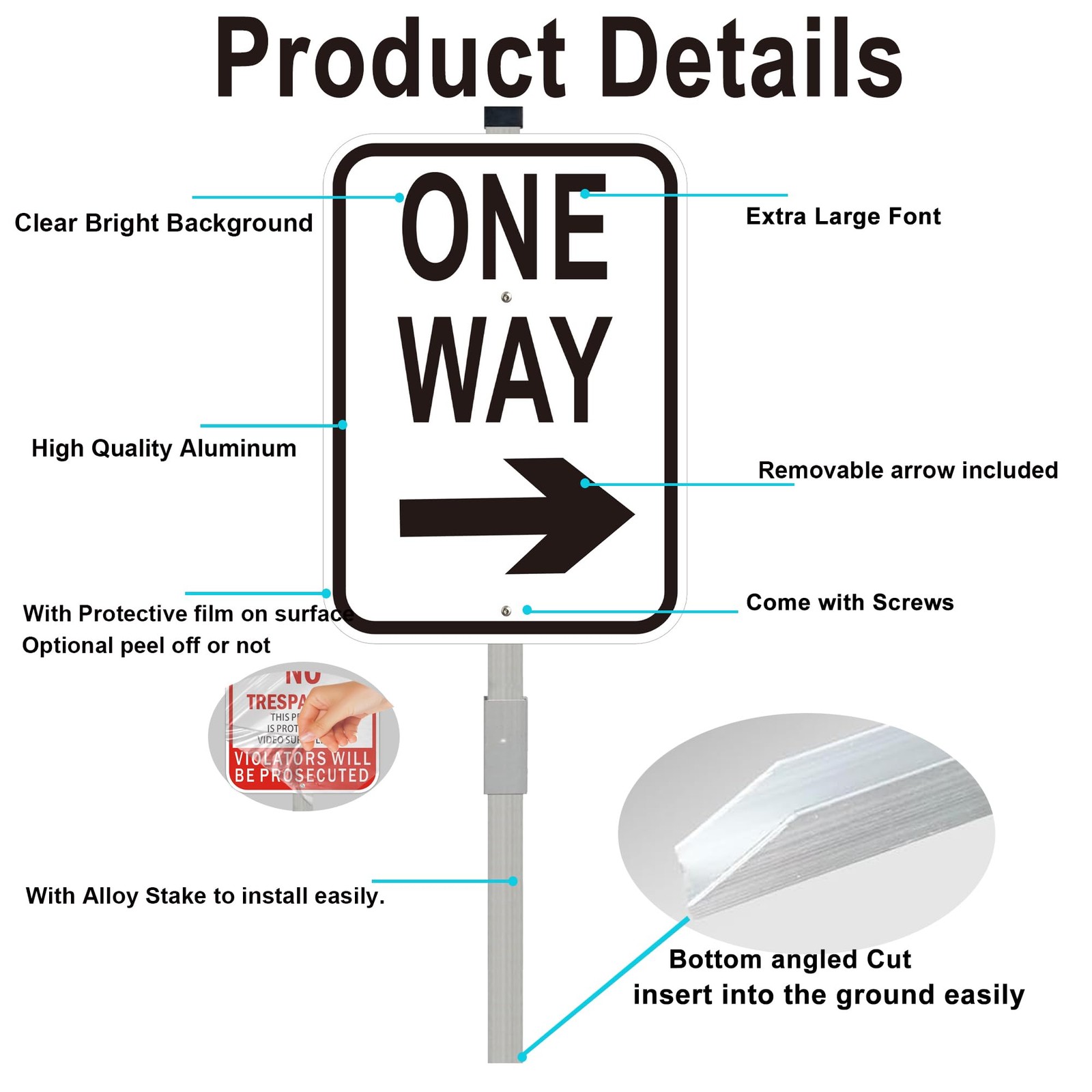 2Pack One Way Removable Arrow Signs with 36 Inch Metal Stake, 14×10 Inch Slow…
