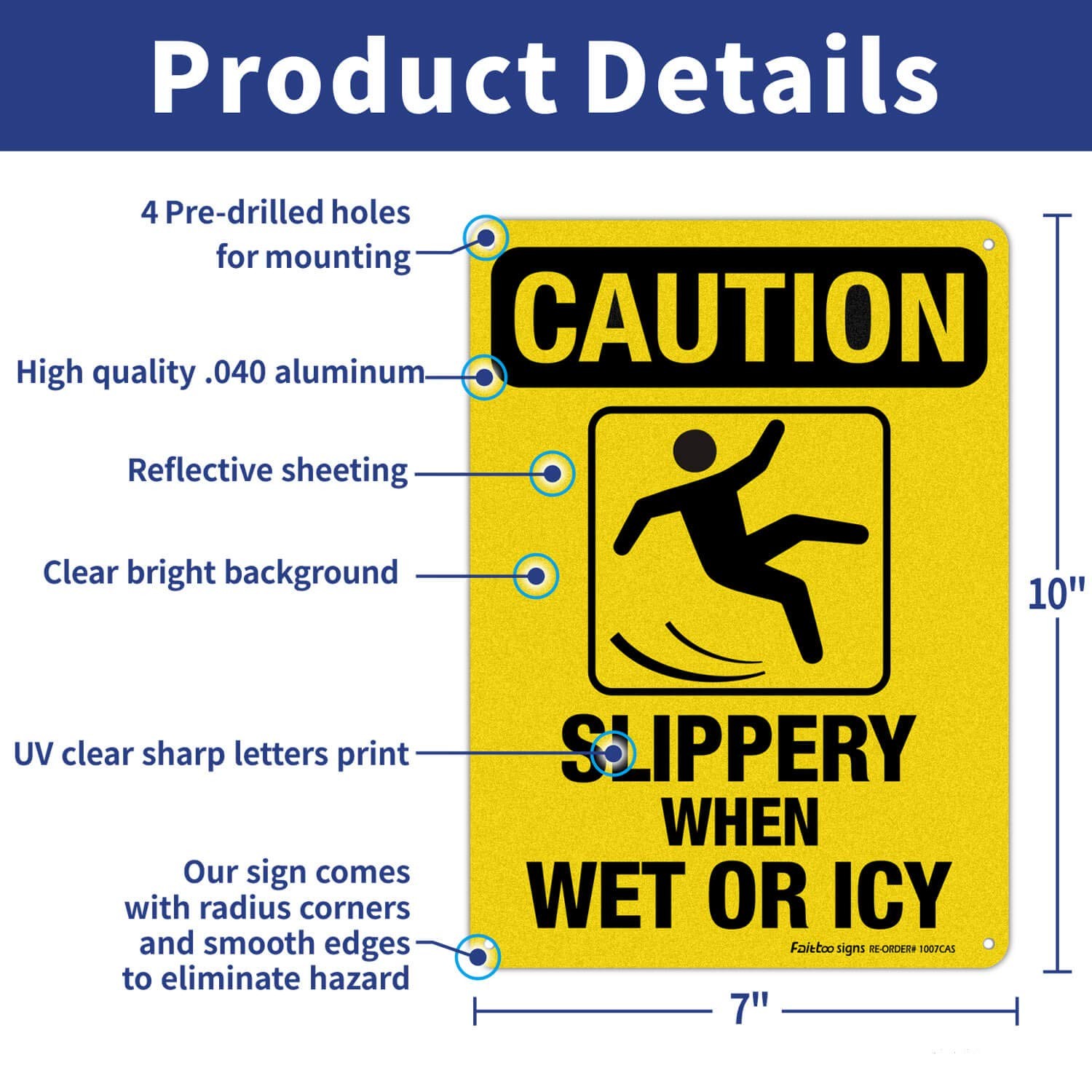 Caution Slippery When Wet Icy Sign 10×7 Inches Reflective Aluminum 4 PCS