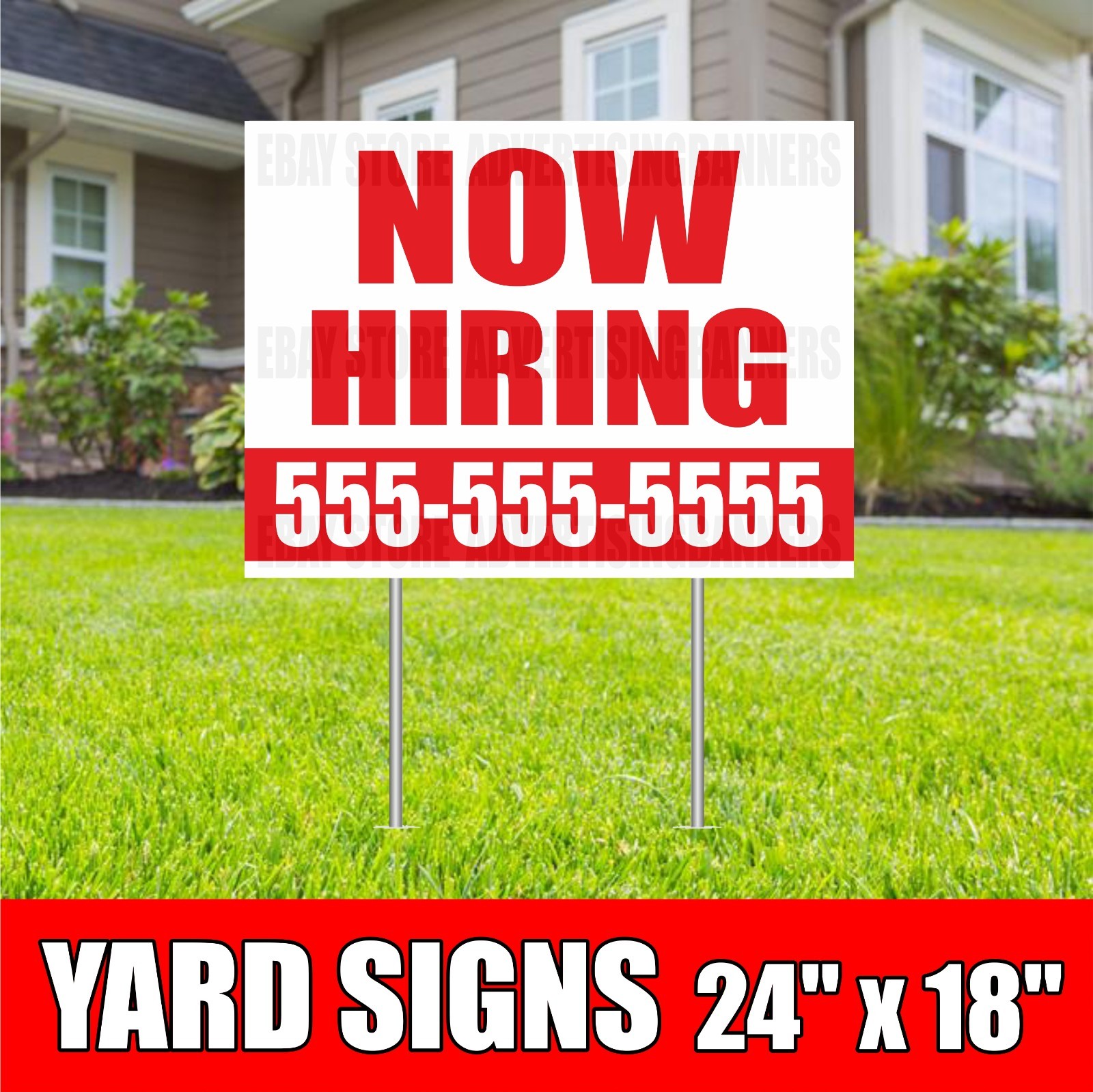 NOW HIRING Yard Sign with H-Stakes CUSTOM PHONE NUMBER Jop Help Wanted Custom