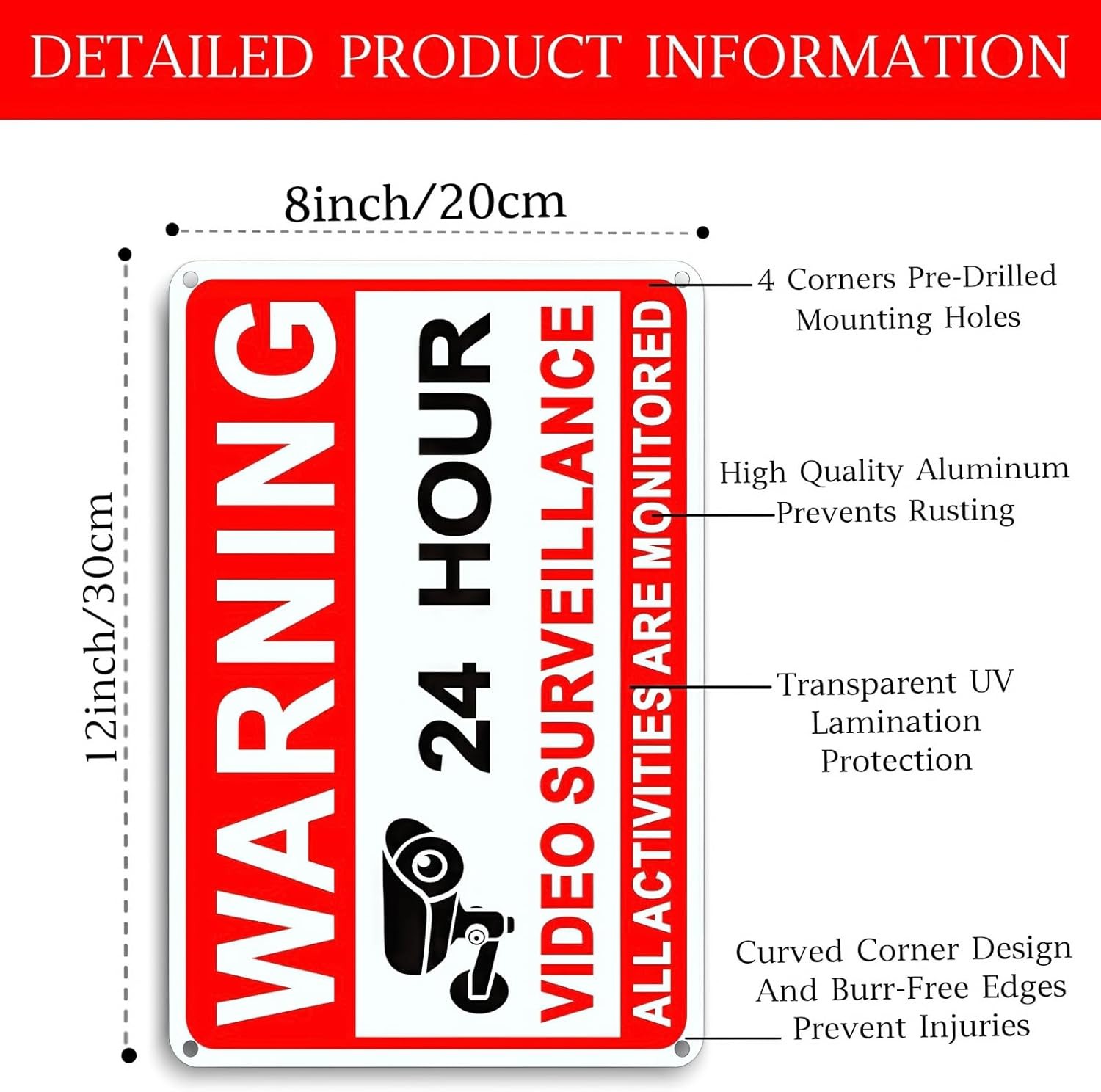4 Pack Video Surveillance Signs 8 x 12 Inch Aluminum Camera Signs CCTV Secu…
