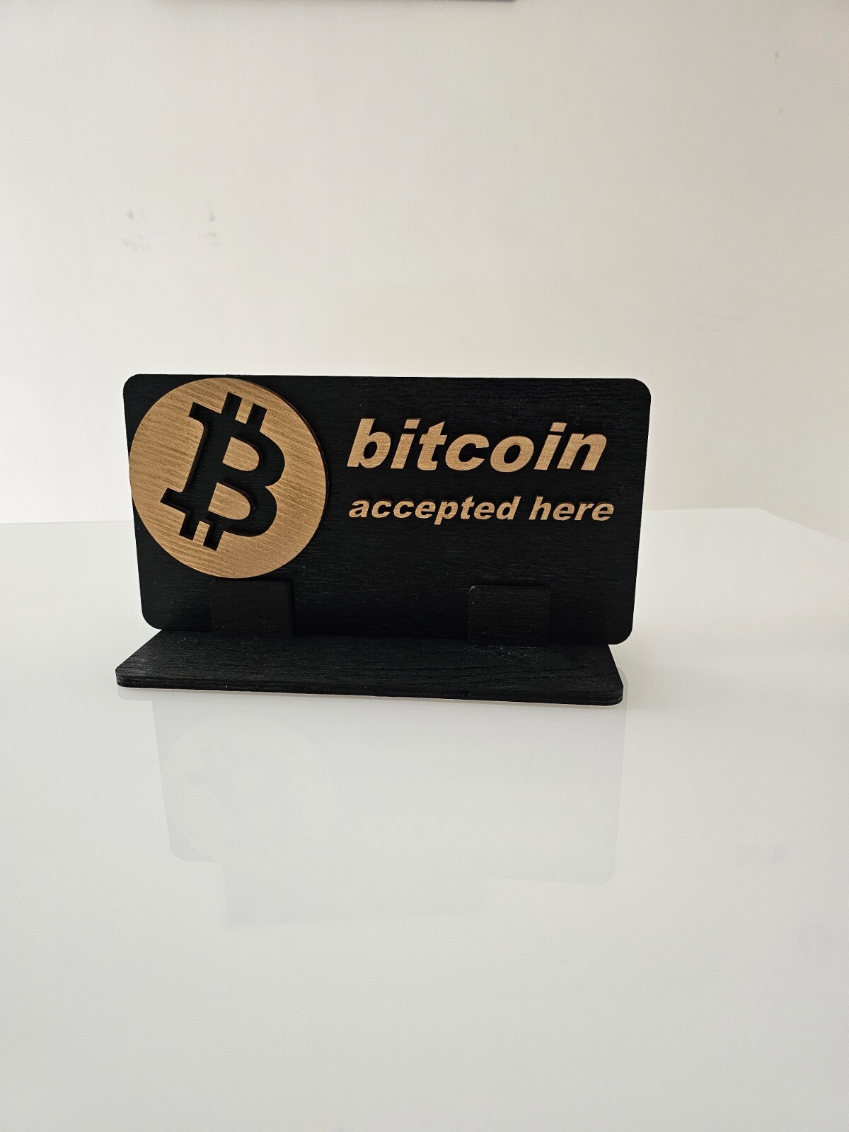 BTC Accepted Here Sign – 3D Premium Wooden Crypto Business Display