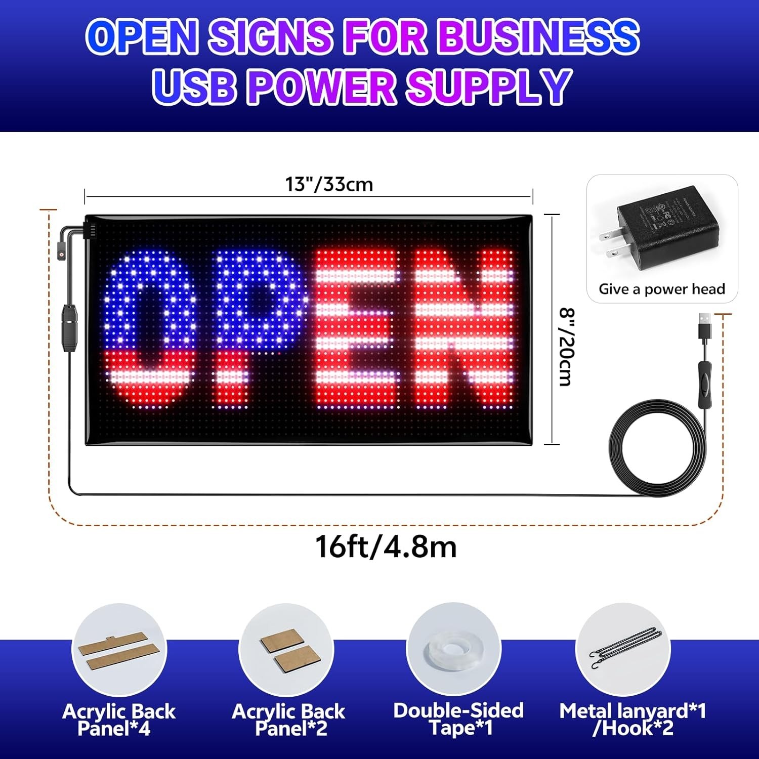 Multicolor Dual Row LED Open Sign 13&Prime;x8&Prime; – Eye-Catching Business Display