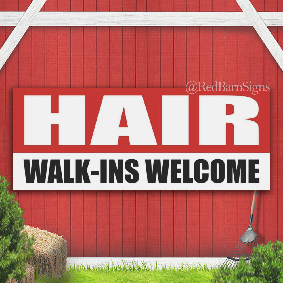 HAIR WALK-INS WELCOME beauty spa barber shop Indoor Outdoor Banner Sign