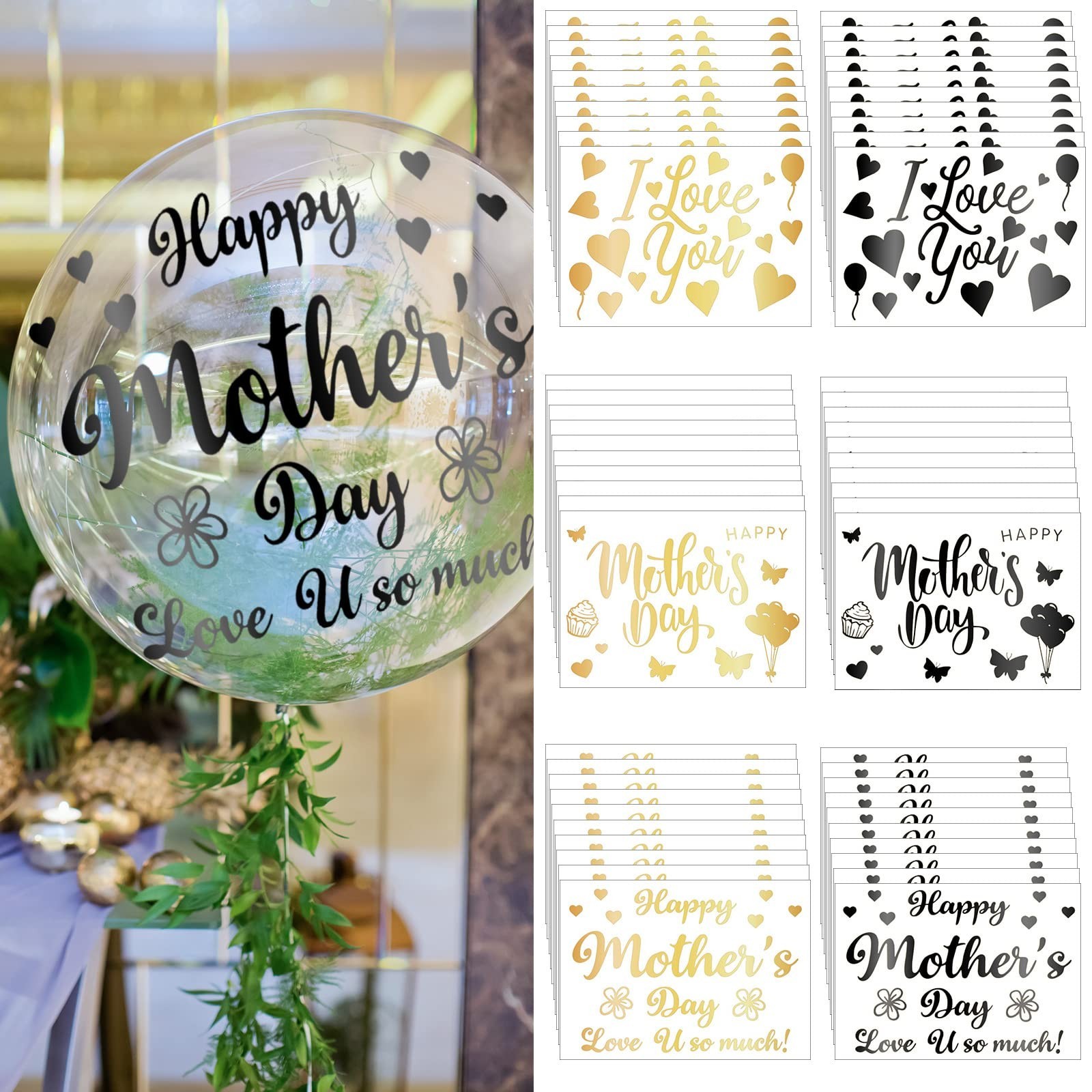 Estune 60 Sheets Happy Mother&rsquo;s Day Balloons Stickers Mother&rsquo;s Day Party Supp…