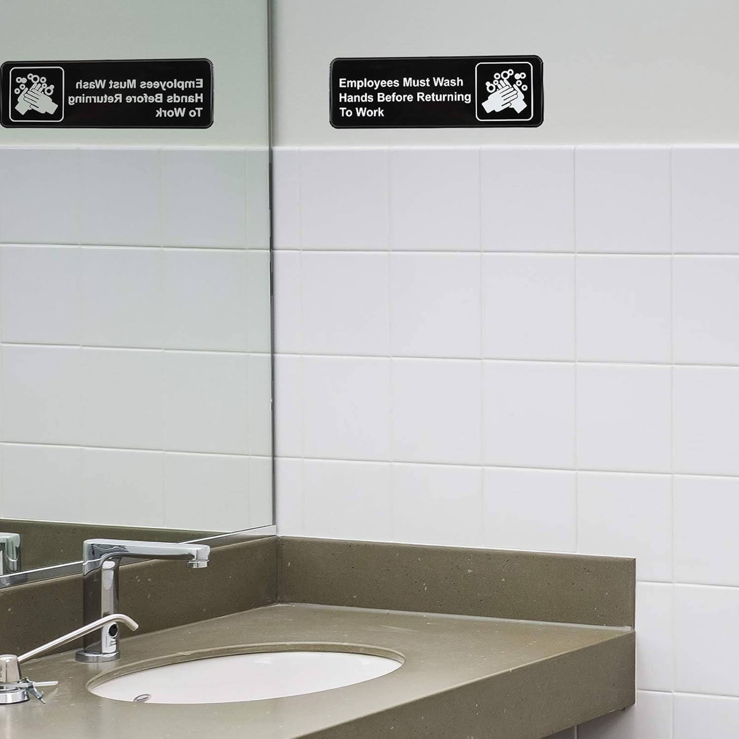 Employees Must Wash Hands Sign 3 by 9 for Restaurant&rsquo;s Restroom & Kitchen 4-Pack