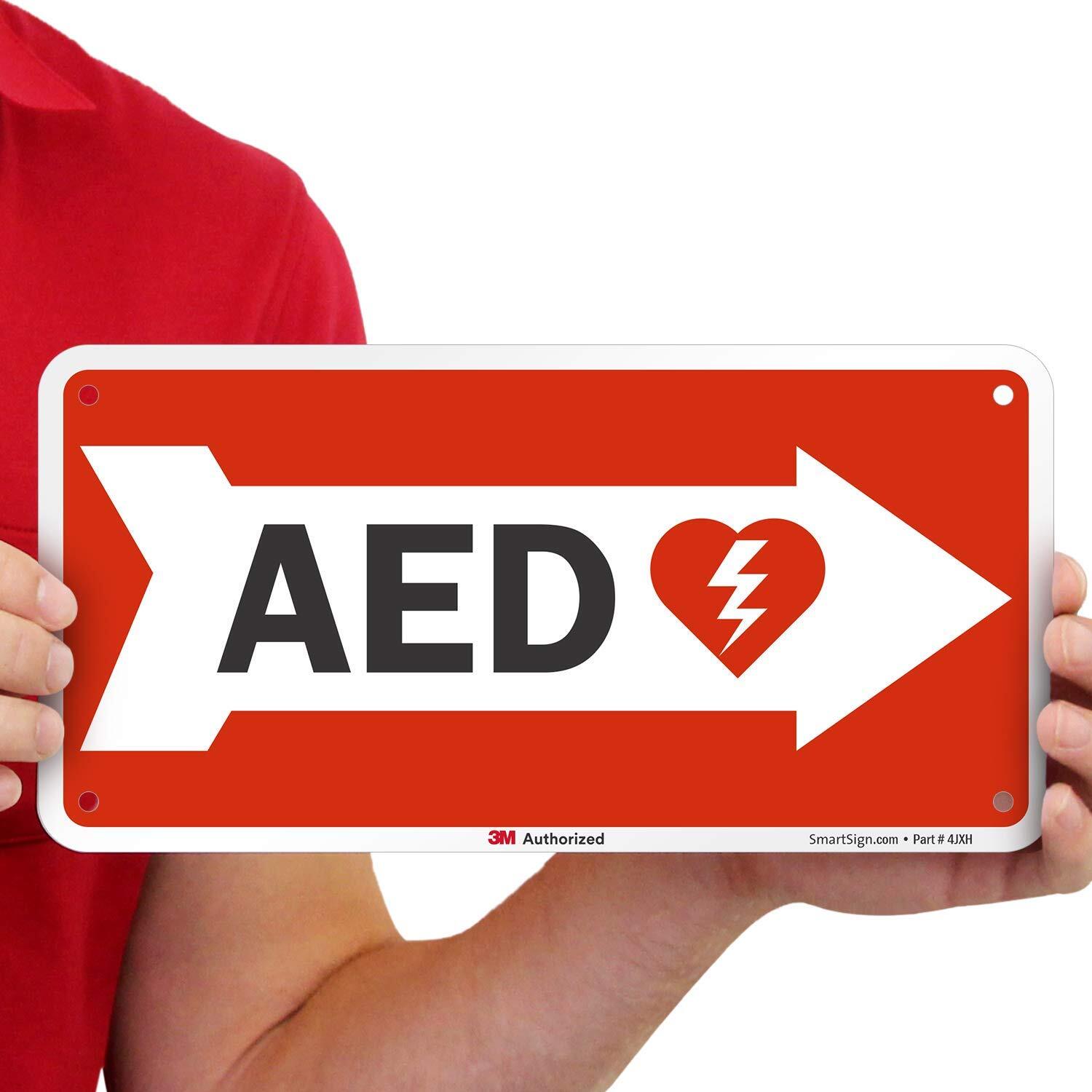 5&Prime;x10&Prime; AED Sign with Right Arrow Durable Plastic First Aid Safety Directional