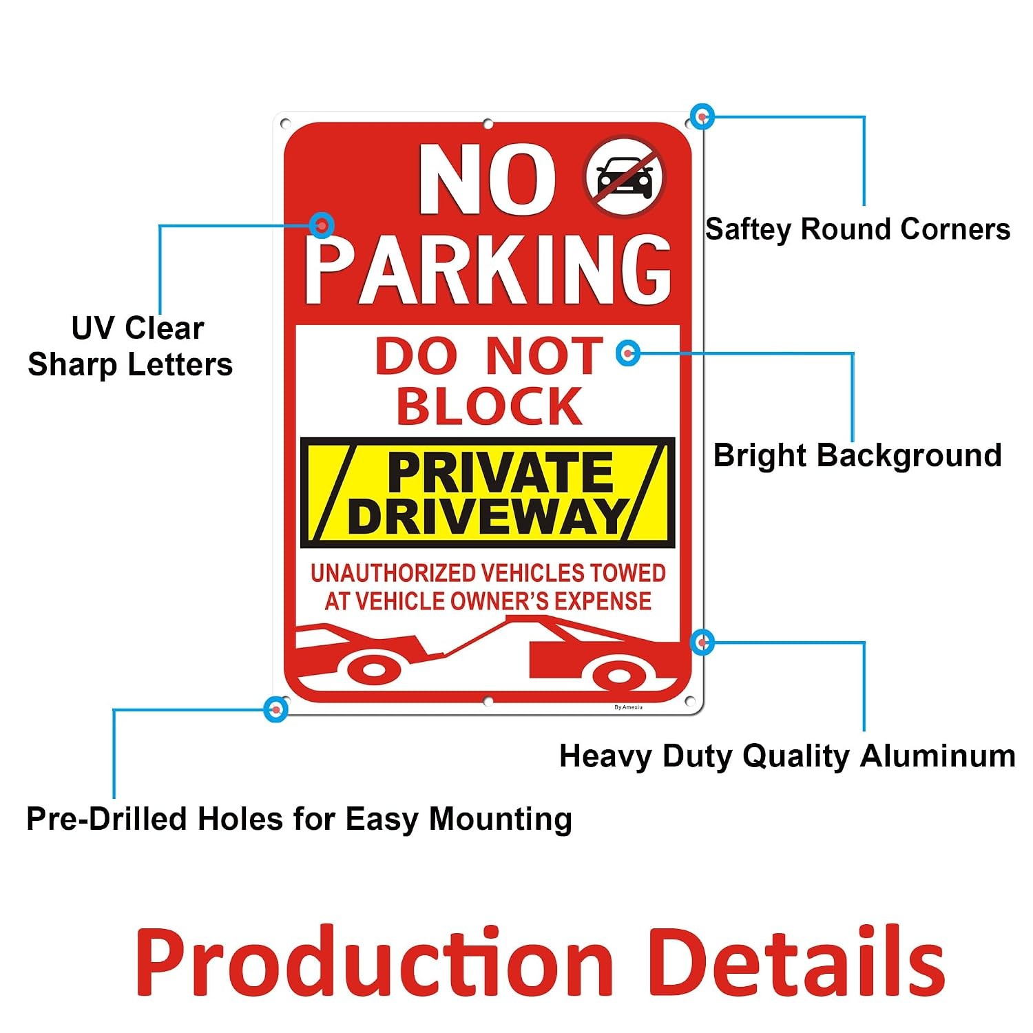 Red No Parking Signs 14&Prime;x10&Prime; 2 Pack Private Driveway Unauthorized Vehicle Sign