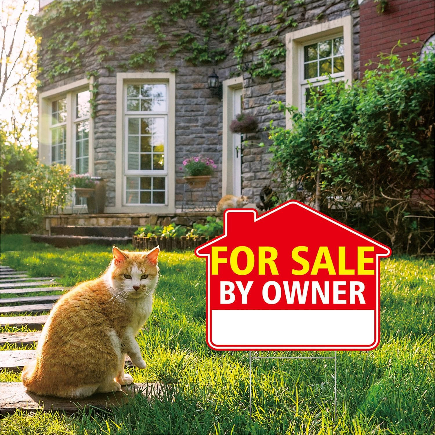 For Sale By Owner Yard Sign with Stake – 17&Prime; x 13&Prime; Double-Sided Corrugated Plast