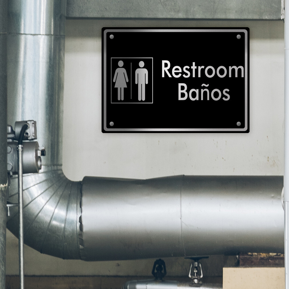 Horizontal Metal Sign Restroom Ba Os Ada Bilingual Weatherproof Street Signage