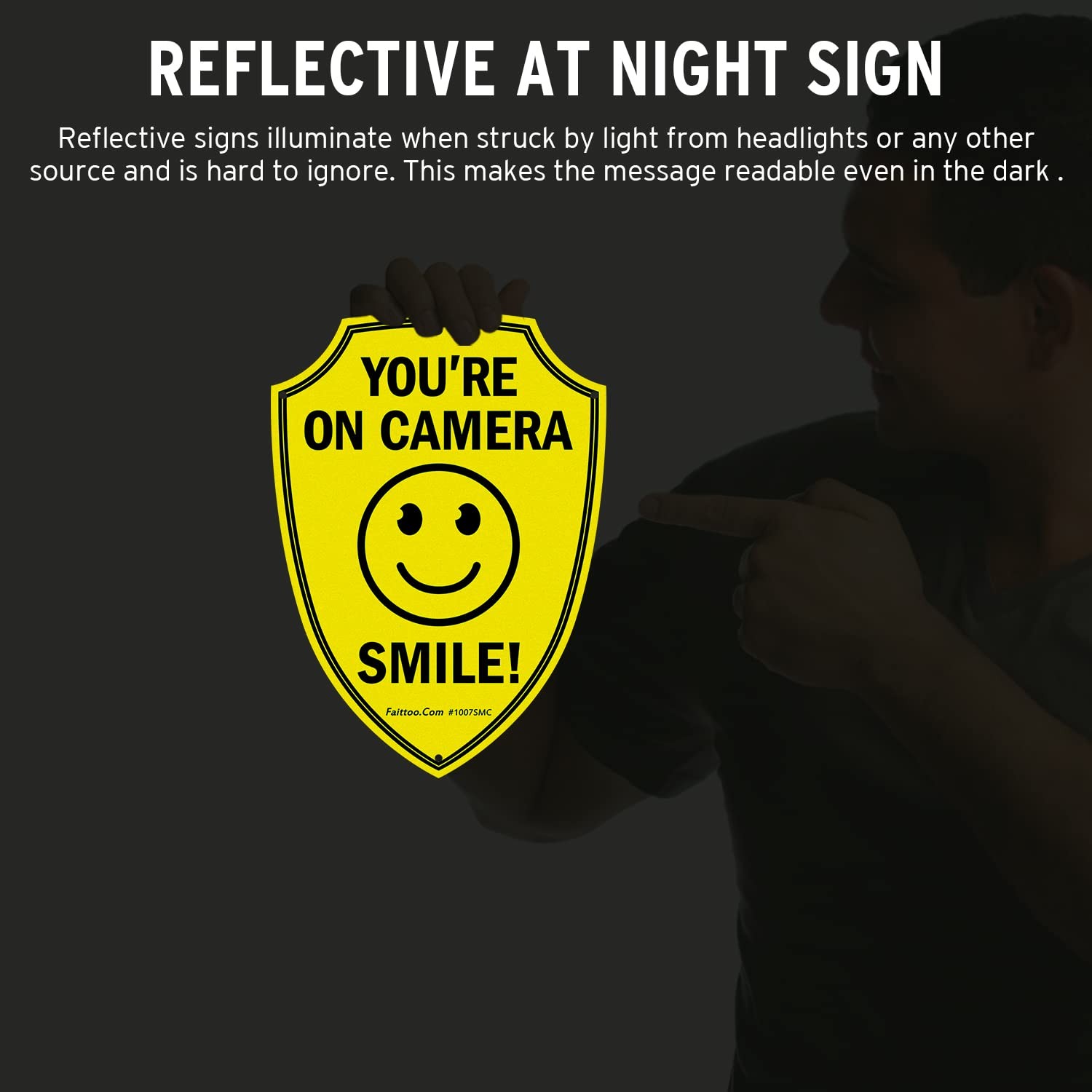 2 PACK CCTV WARNING SIGN “SMILE YOU’RE ON CAMERA” REFLECTIVE ALUMINUM SECURITY