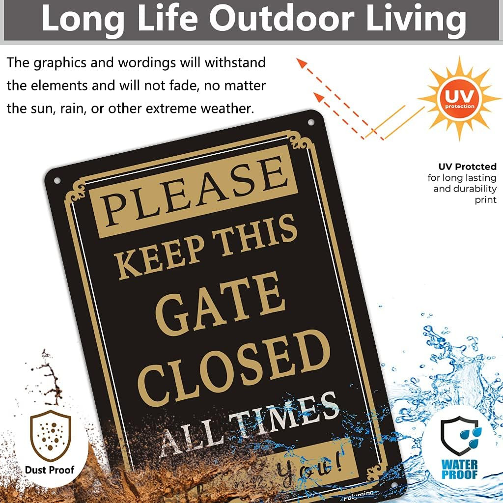 2 Pack Please Keep Gate Closed at All Times Signs 10 X 7 Inches Metal Reflective