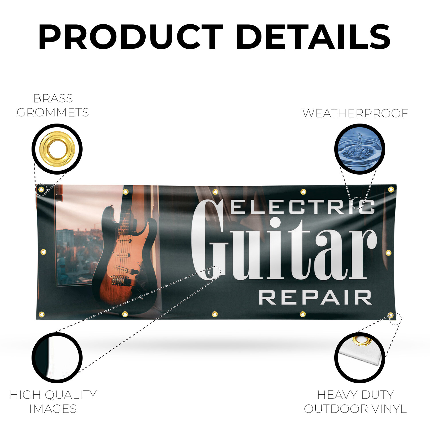 Electric Guitar Repair Vinyl Banner Sign with Metal Grommets Heavy-Duty