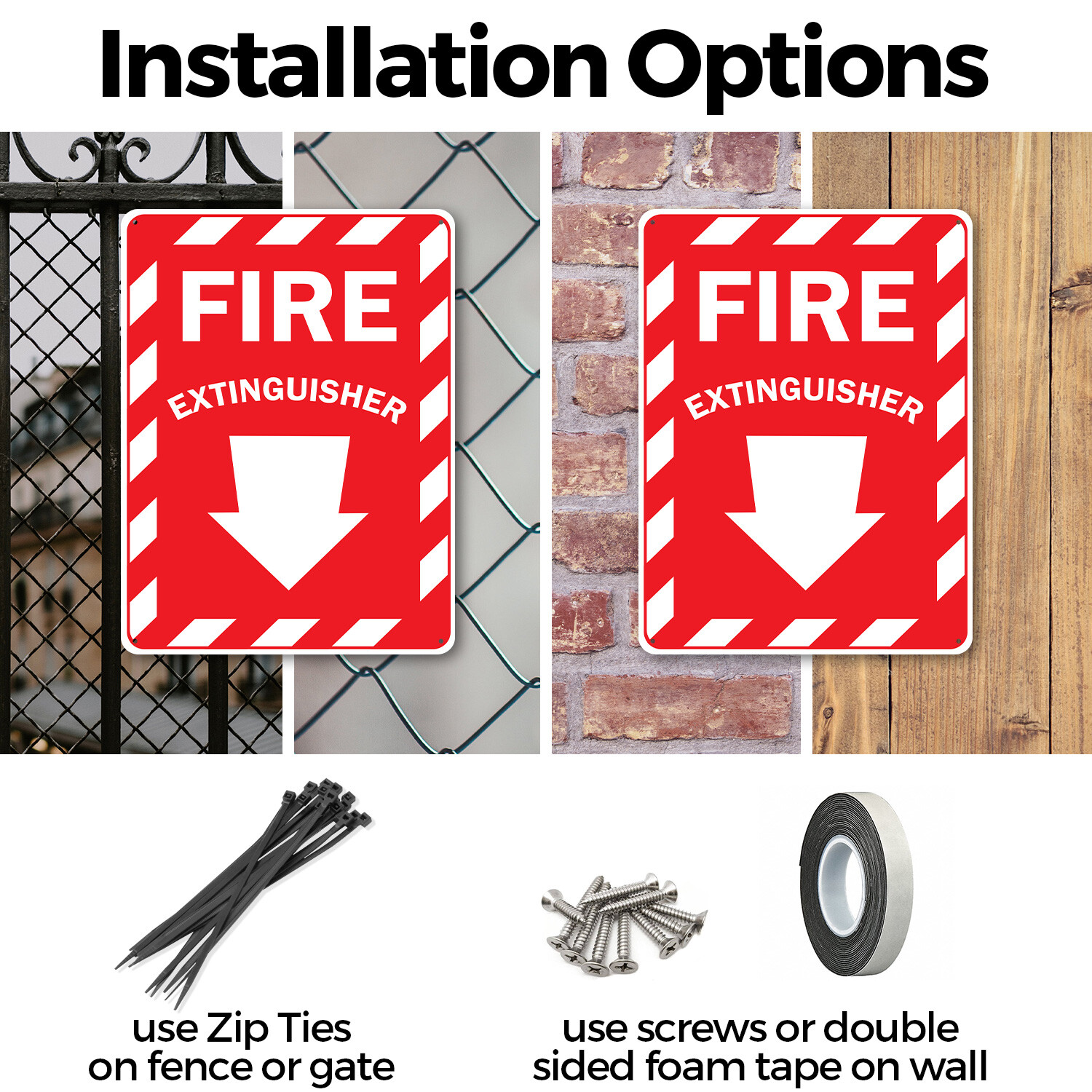 (2 Pack) Fire Extinguisher with Arrow OSHA ANSI Sign Decal Metal Plastic