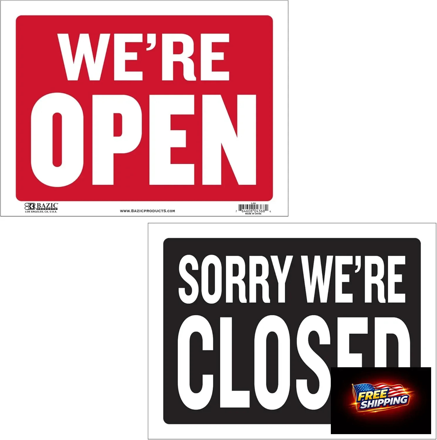 BAZIC Products Open & Closed Sign 12&Prime;x16&Prime;, Double Sides Plastic Vinyl Signs, Bus